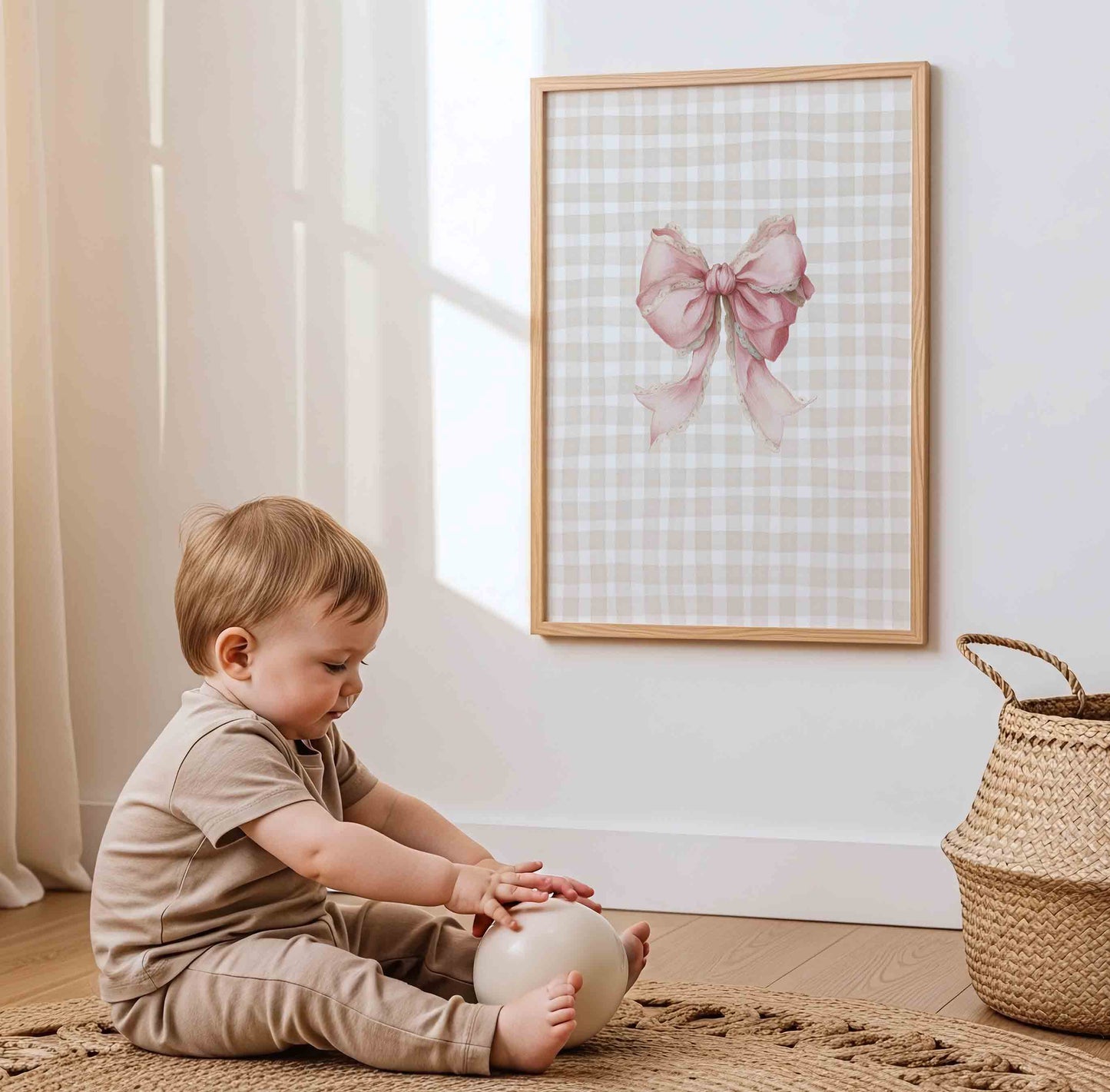 Pink Bow Nursery Wall Art Set – Whimsical Vintage Coquette Prints for Baby Girl Room