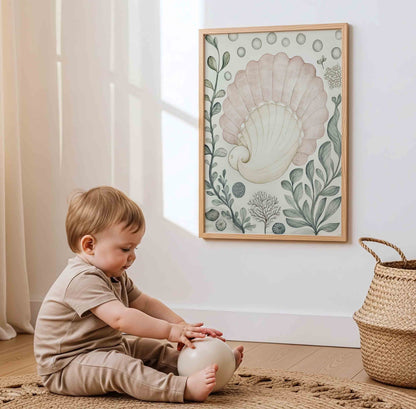 Vintage Magical Fairytale Wall Art Set – Underwater Castle, Seashell & Mermaid Nursery Prints