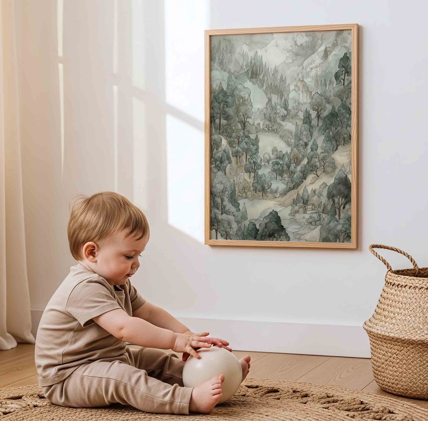 Vintage Storybook Castle Nursery Wall Art – Fairy Tale Landscape Set for Boys