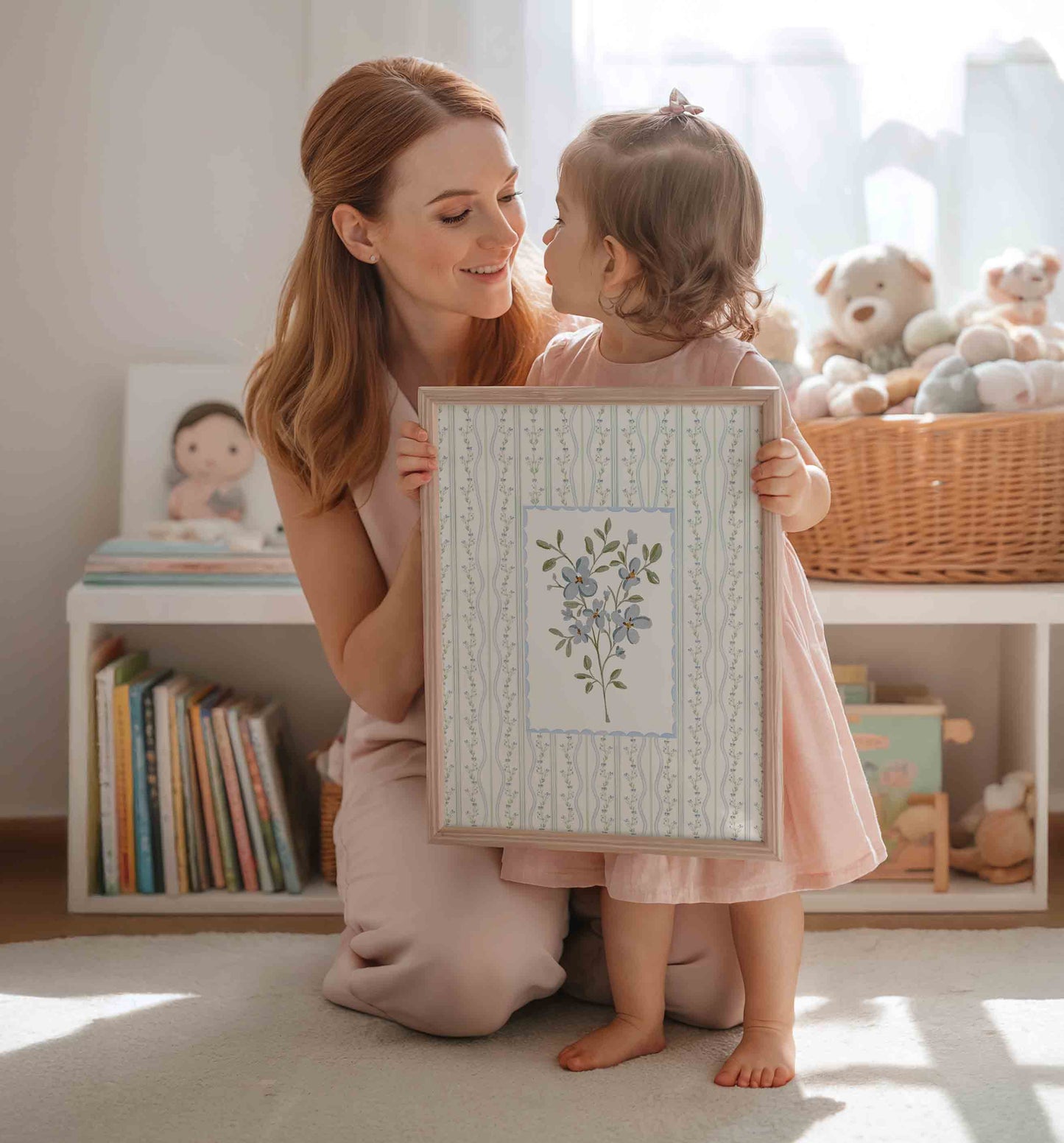 Grandmillennial Blue Floral Nursery Wall Art – Coastal Grandmother Style