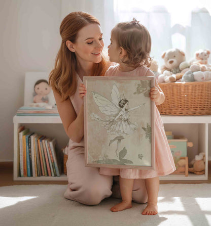 Vintage Fairy Nursery Wall Art Set for Girls - Whimsical Botanical Illustration