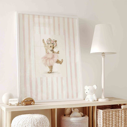 Ballet Bear Nursery Wall Art Set – Whimsical Vintage Prints for Baby Girl Room