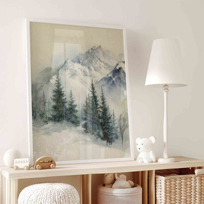 Mountain Nursery Wall Art – Vintage Forest Landscape Set for Boys