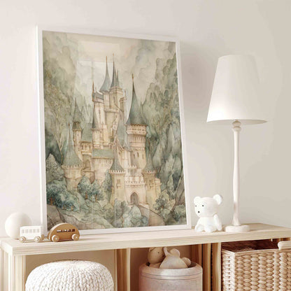 Vintage Storybook Castle Nursery Wall Art – Fairy Tale Landscape Set for Boys