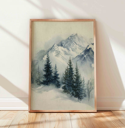 Mountain Nursery Wall Art – Vintage Forest Landscape Set for Boys