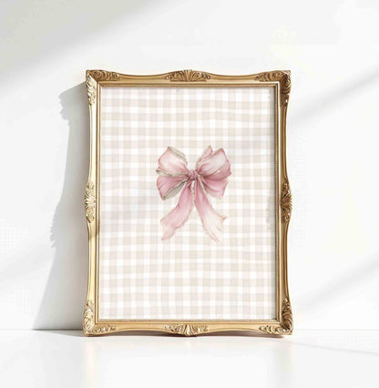 Pink Bow Nursery Wall Art Set – Whimsical Vintage Coquette Prints for Baby Girl Room