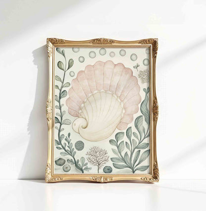 Vintage Magical Fairytale Wall Art Set – Underwater Castle, Seashell & Mermaid Nursery Prints
