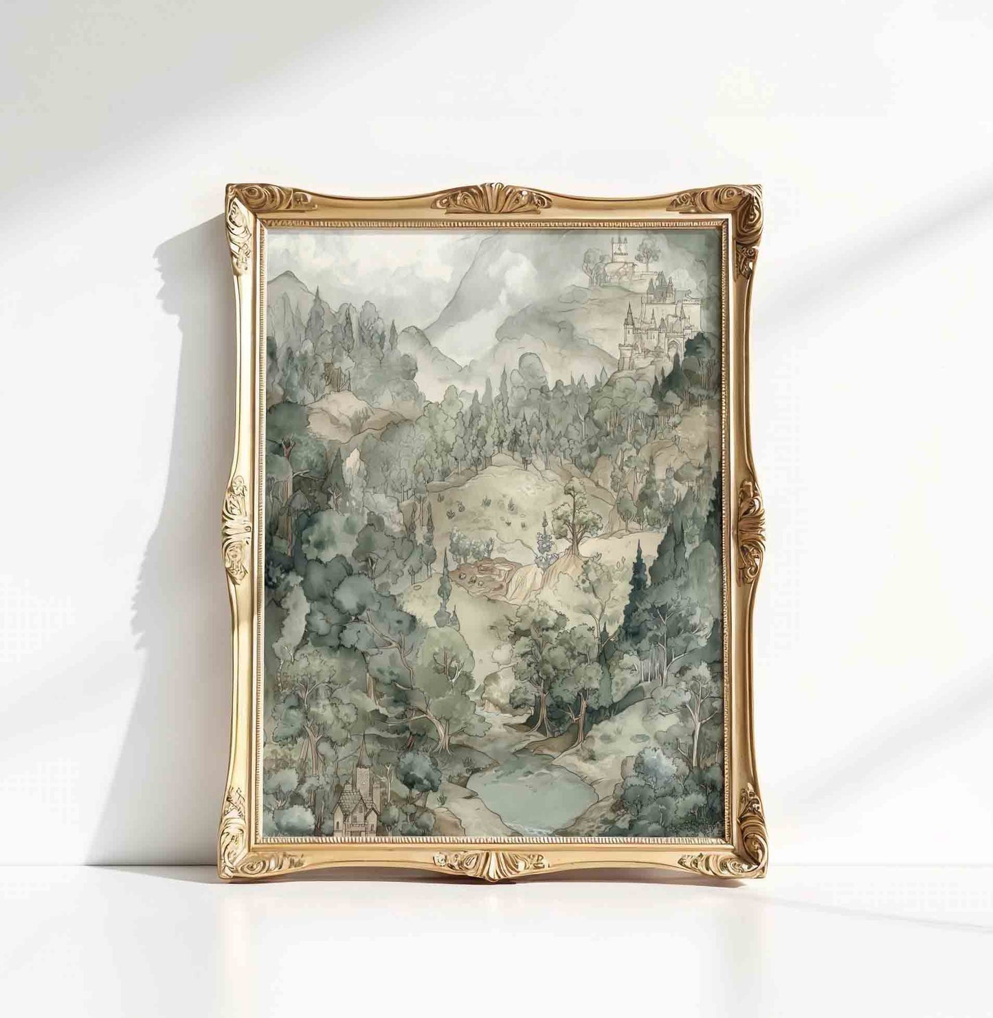 Vintage Storybook Castle Nursery Wall Art – Fairy Tale Landscape Set for Boys