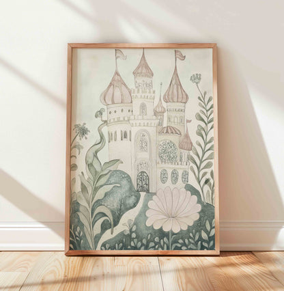 Vintage Magical Fairytale Wall Art Set – Underwater Castle, Seashell & Mermaid Nursery Prints