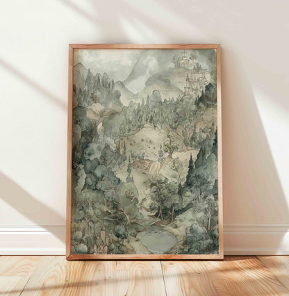 Vintage Storybook Castle Nursery Wall Art – Fairy Tale Landscape Set for Boys