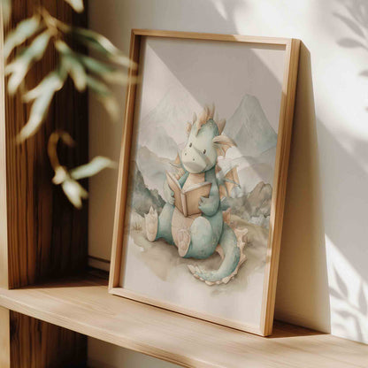 Storybook Dragon and Castle Wall Art - Vintage Fantasy Prints for Boys Room