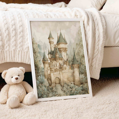 Storybook Dragon and Castle Wall Art - Vintage Fantasy Prints for Boys Room