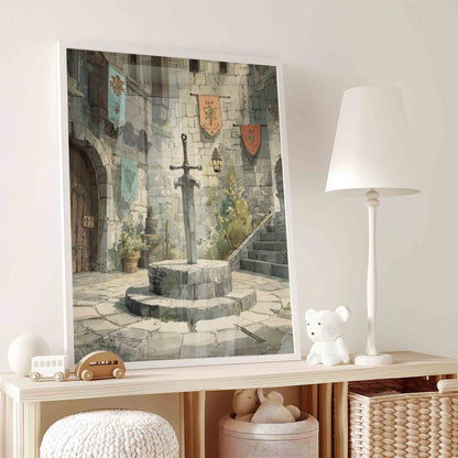 Medieval Castle Dragon Nursery Art - Vintage Magical Wall Prints for Boys