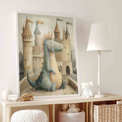 Fantasy Dragon Castle Nursery Art - Vintage Prints for Boys Rooms
