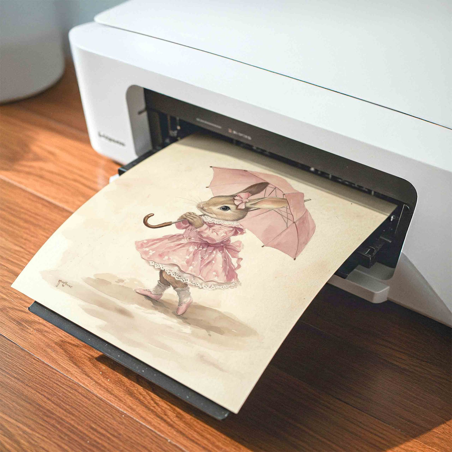 Coquette Pink Nursery Wall Art Set with Bunny and Bicycle