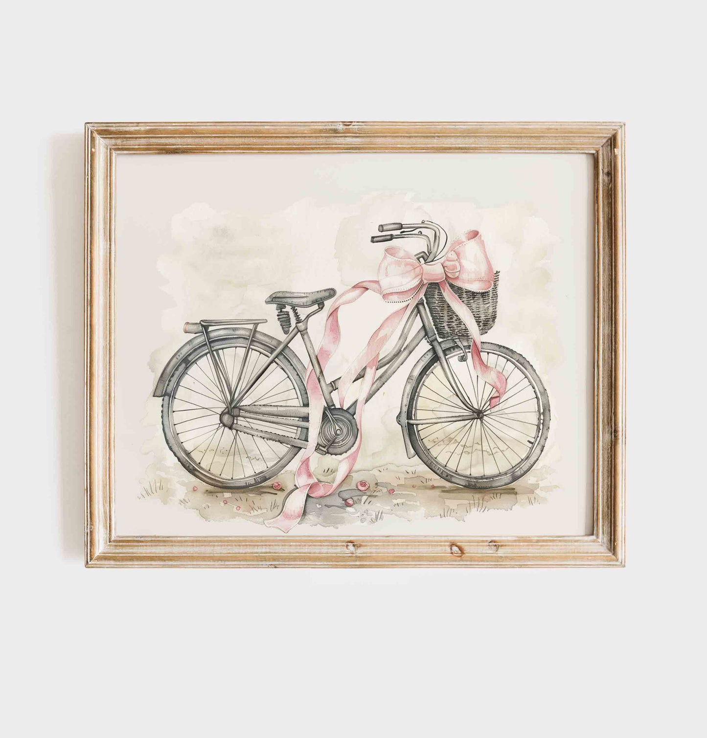 Coquette Pink Nursery Wall Art Set with Bunny and Bicycle