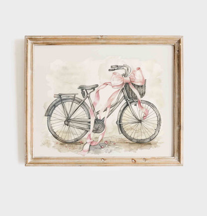 Coquette Pink Nursery Wall Art Set with Bunny and Bicycle