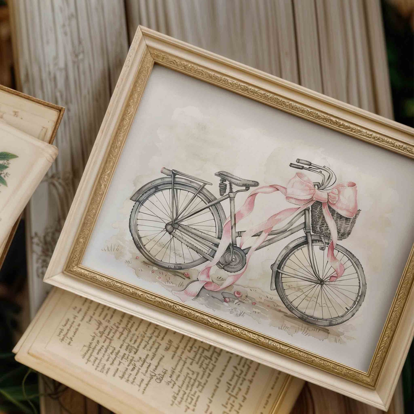 Coquette Pink Nursery Wall Art Set with Bunny and Bicycle