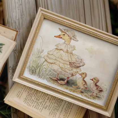 Vintage Bunny Nursery Wall Art with Florals and Ducklings