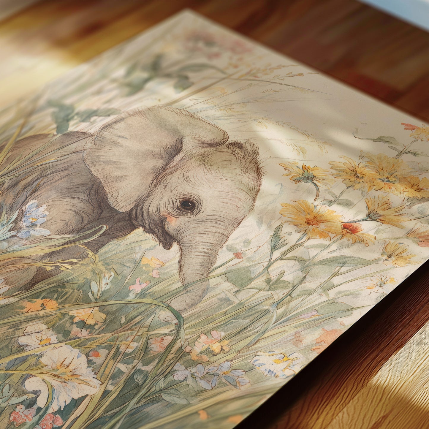 Safari Baby Animals in Wildflowers: Vintage Nursery Wall Art Set of 4