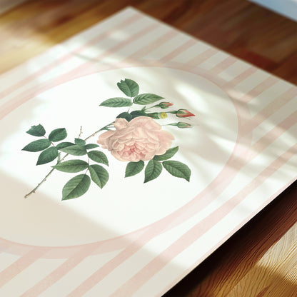 Vintage Rose Nursery Wall Art Set: Pink Floral Prints with Striped Backgrounds