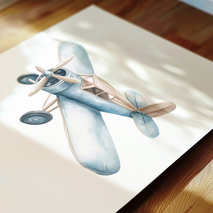 Vintage Boy Nursery Art Set: Blue Car, Sailboat, and Airplane Wall Prints