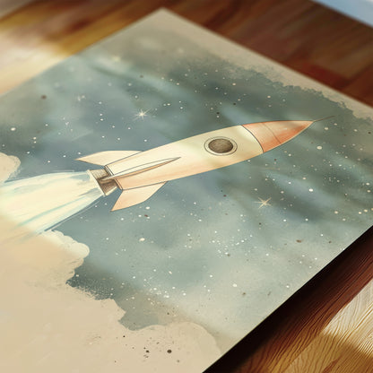 Vintage Space Wall Art Trio for Baby Room: Astronaut, Rocket, and Planet Prints