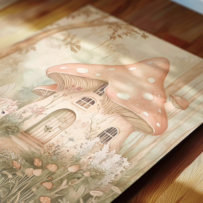 Castle and Fairy Nursery Wall Art with Mushrooms and Unicorn
