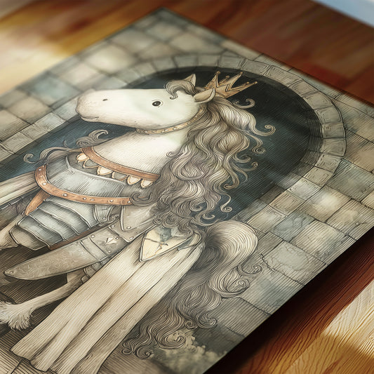 Vintage Storybook Nursery Art - Dragon, Castle, Forest and Knight Horse Set of 4