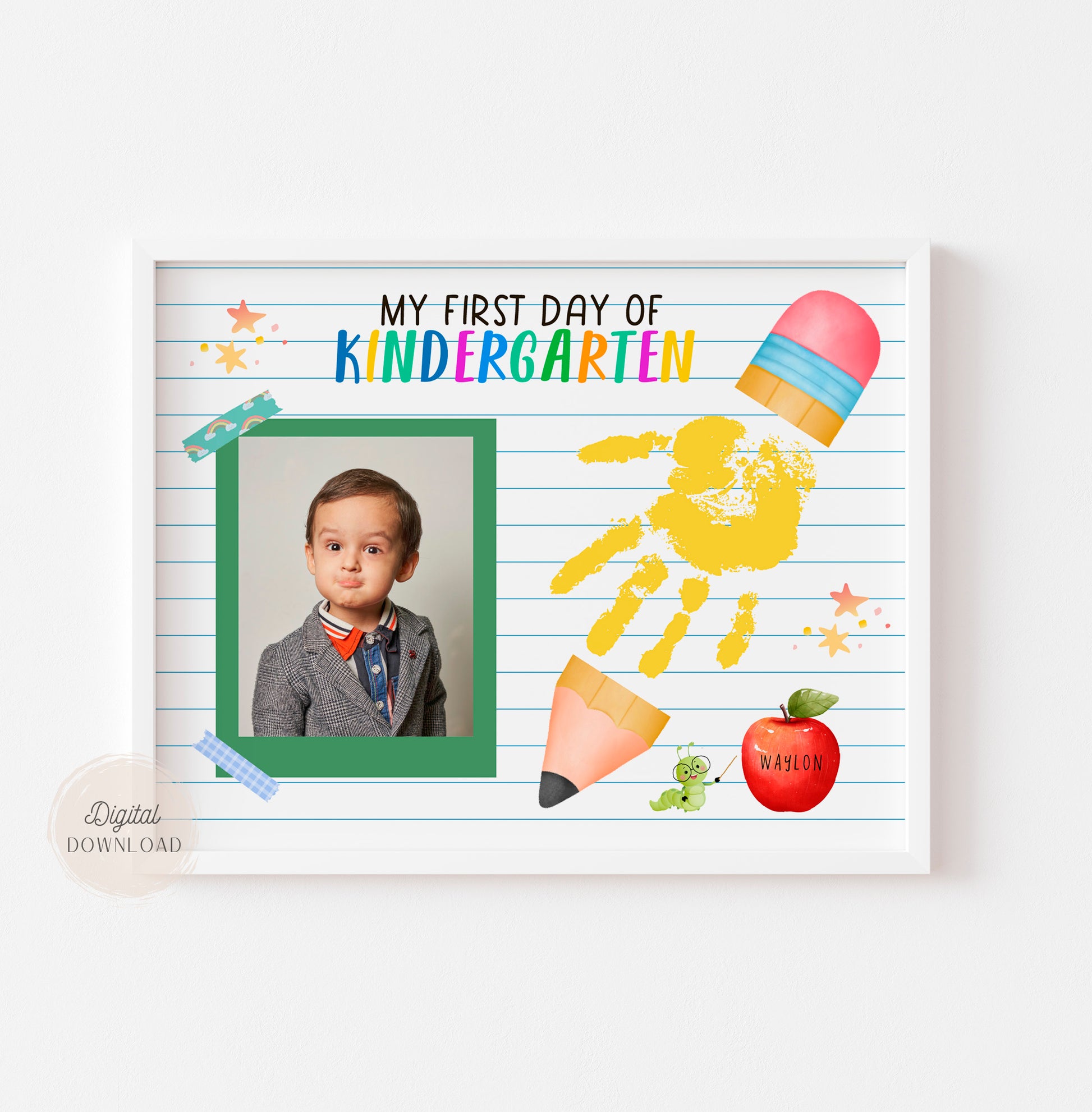 1st First Day of Kindergarten Handprint Pencil with photo