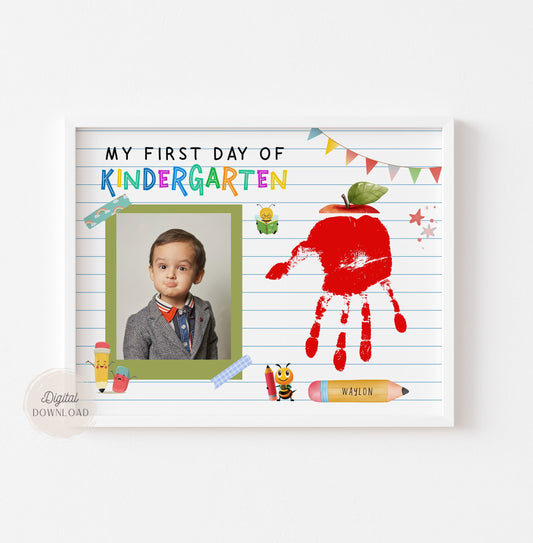 1st First Day of Kindergarten Handprint Apple with photo template