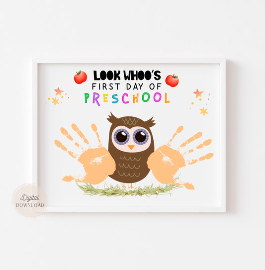 First Day of Preschool Owl handprint