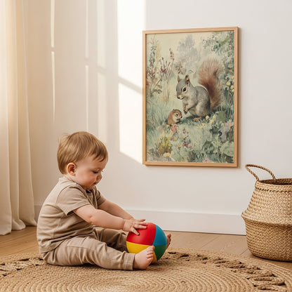 Woodland Nursery Wall Art Set with Forest Animals, Nature Scenes & Gentle Quotes (9 Pieces)