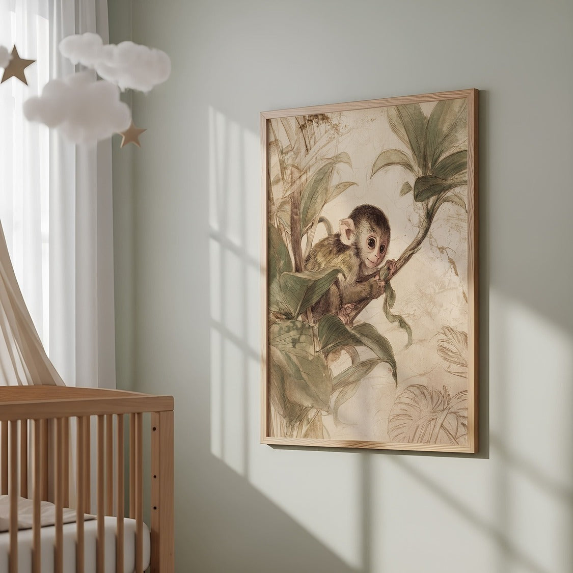 Safari Nursery Wall Art Set with Jungle Animals, Tropical Leaves & Nature Scenes (9 Pieces)
