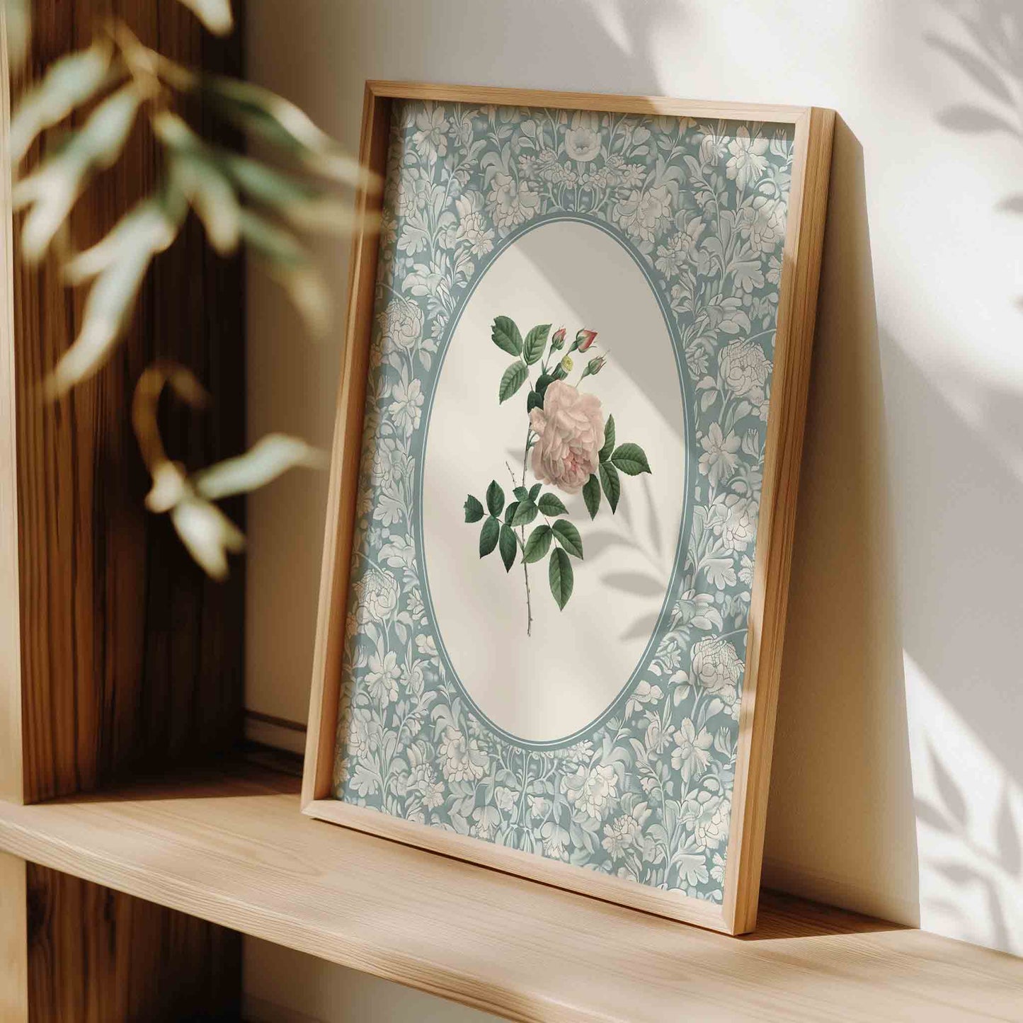 Vintage Pink Rose Bouquet on Blue - Set of 3