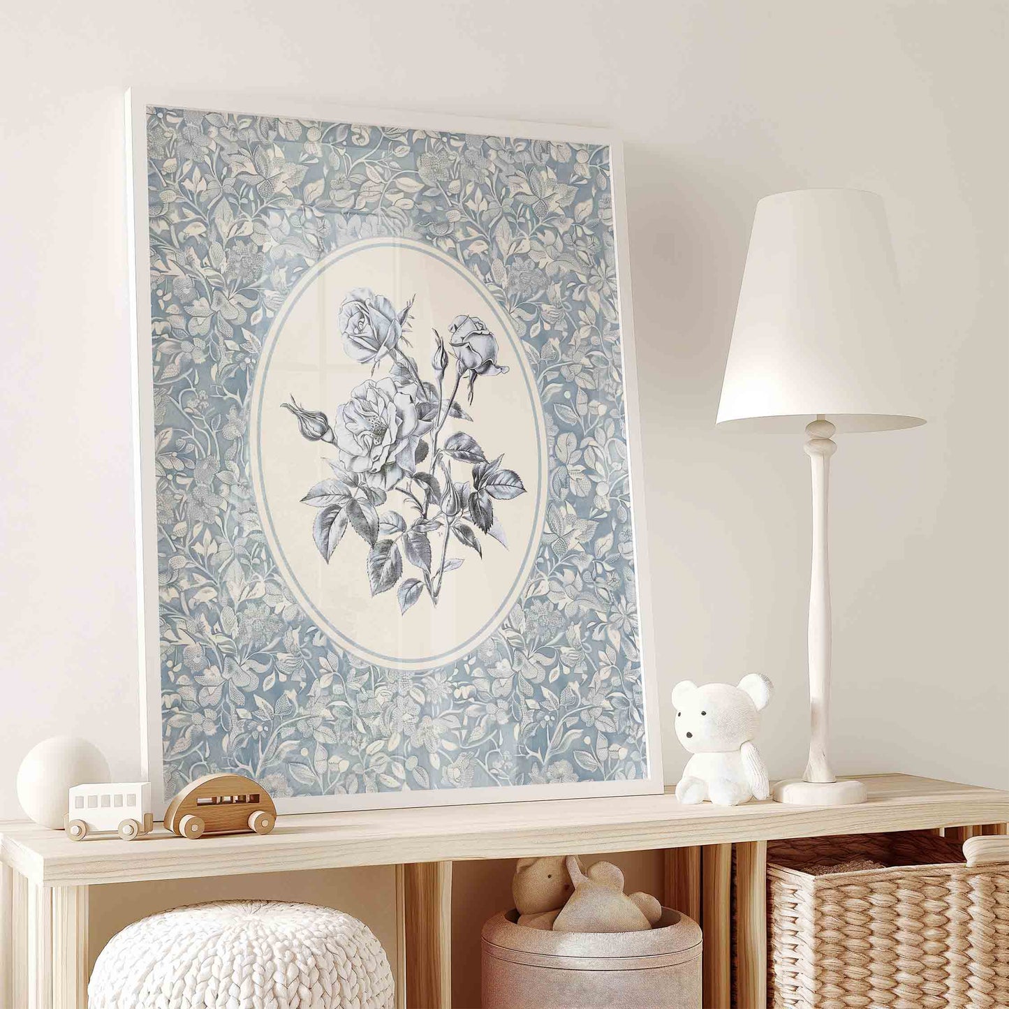 Antique Blue Rose Bouquet Sketch - Set of 3 - 001