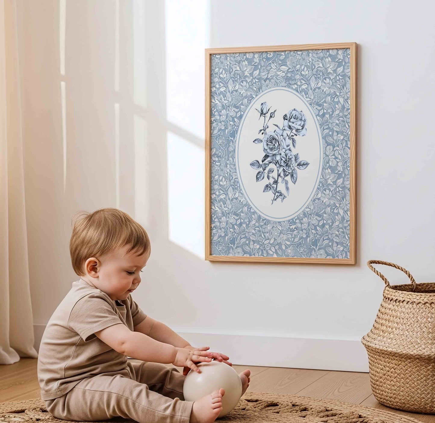 Antique Blue Rose Bouquet Sketch - Set of 3 - 001