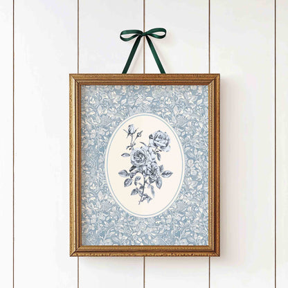 Antique Blue Rose Bouquet Sketch - Set of 3 - 001