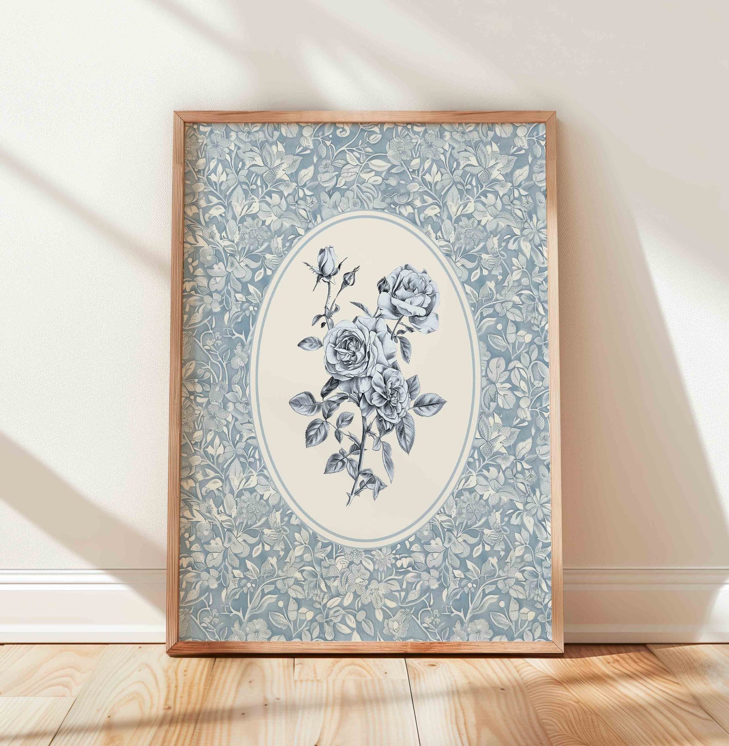 Antique Blue Rose Bouquet Sketch - Set of 3 - 001