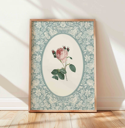 Vintage Pink Rose Bouquet on Blue - Set of 3
