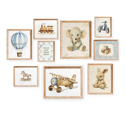 Vintage Nursery Gallery wall art for Boy - Set of 9 - 001