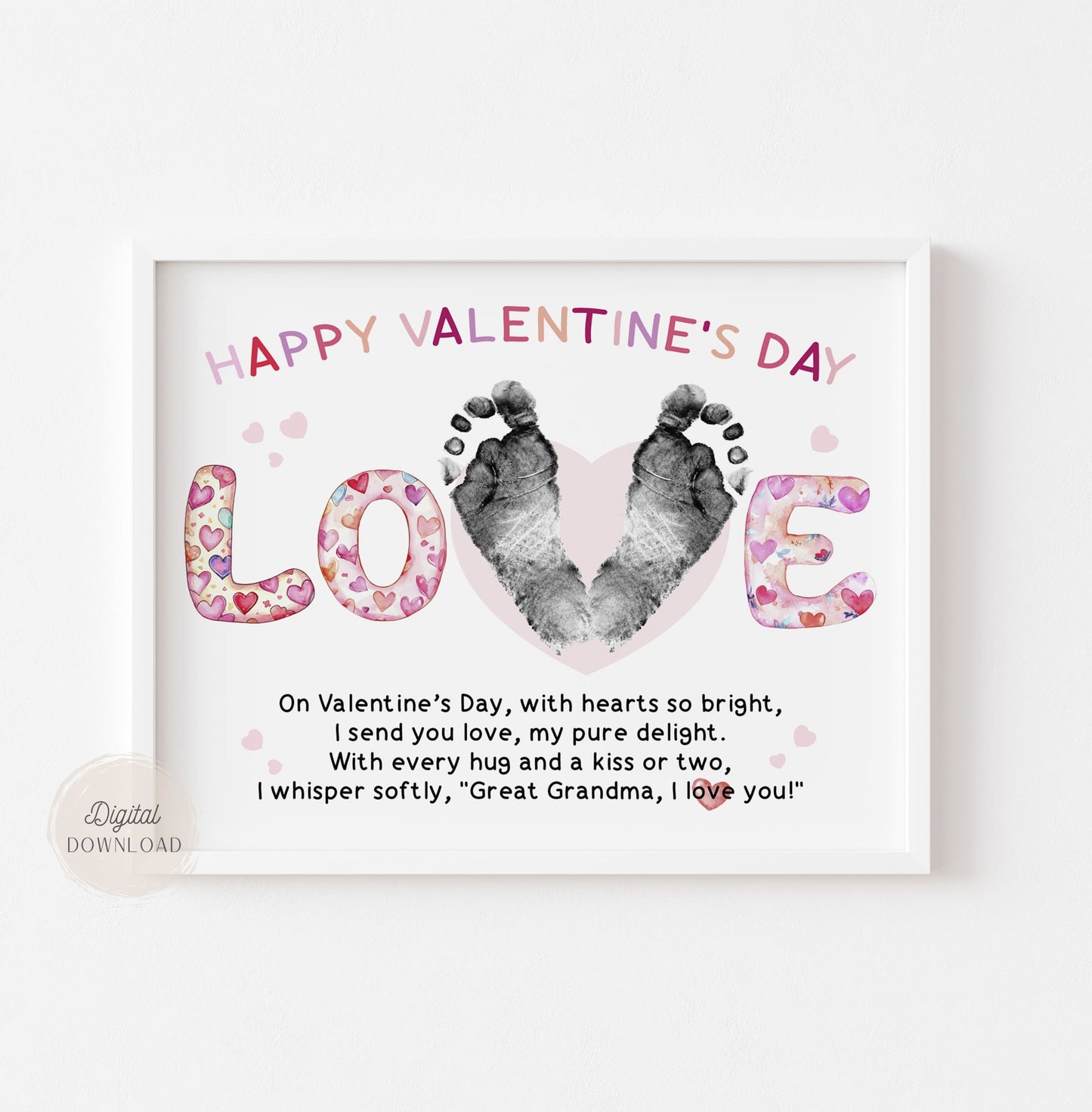 Valentines day footprint card for Great Grandma