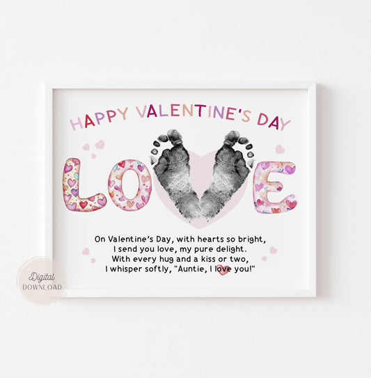 Valentines day footprint card for Auntie