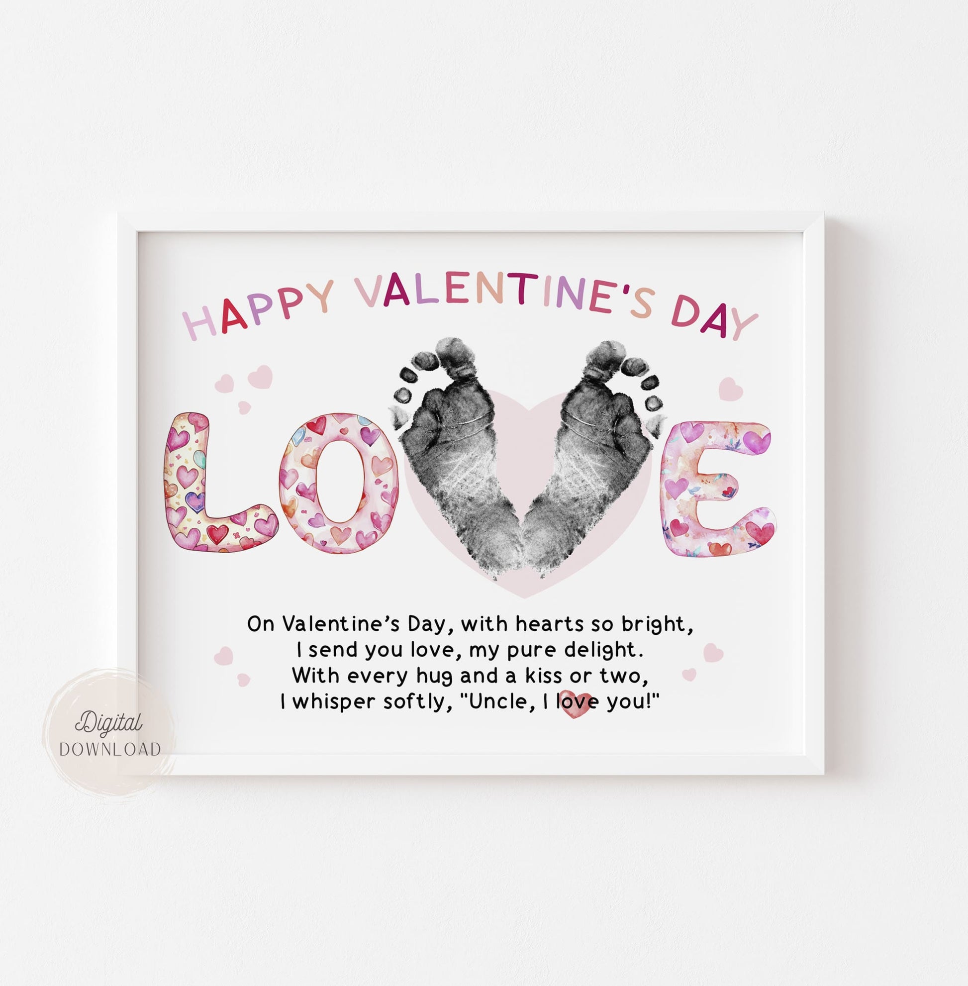 Valentines day footprint card for Uncle