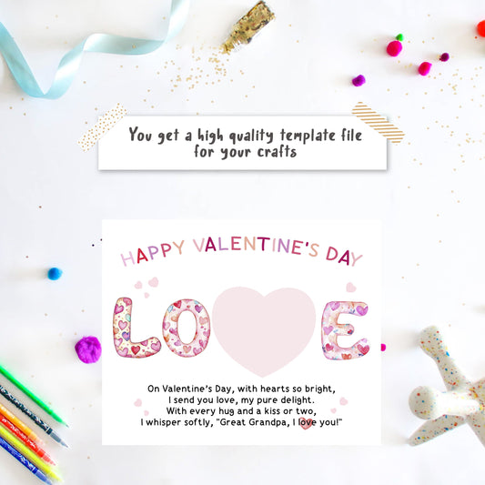 Valentines day footprint card for Great Grandpa template