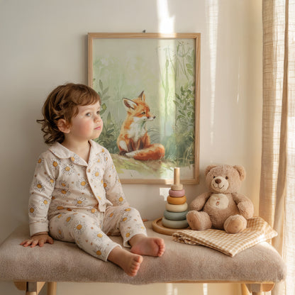 Vintage woodland nursery wall art set of 9 prints with animals, flowers, and forest nature scenes in soft earthy colors for kids’ room décor.