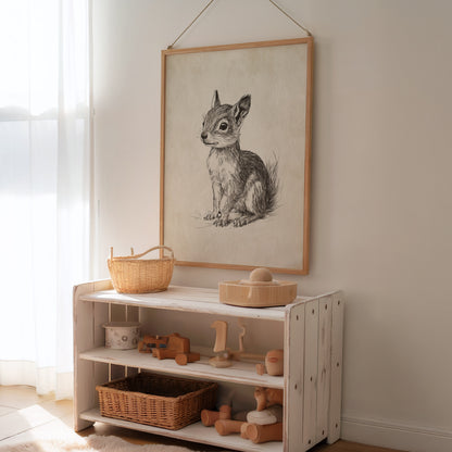 Antique style forest bird print for a gender neutral nostalgic nursery room