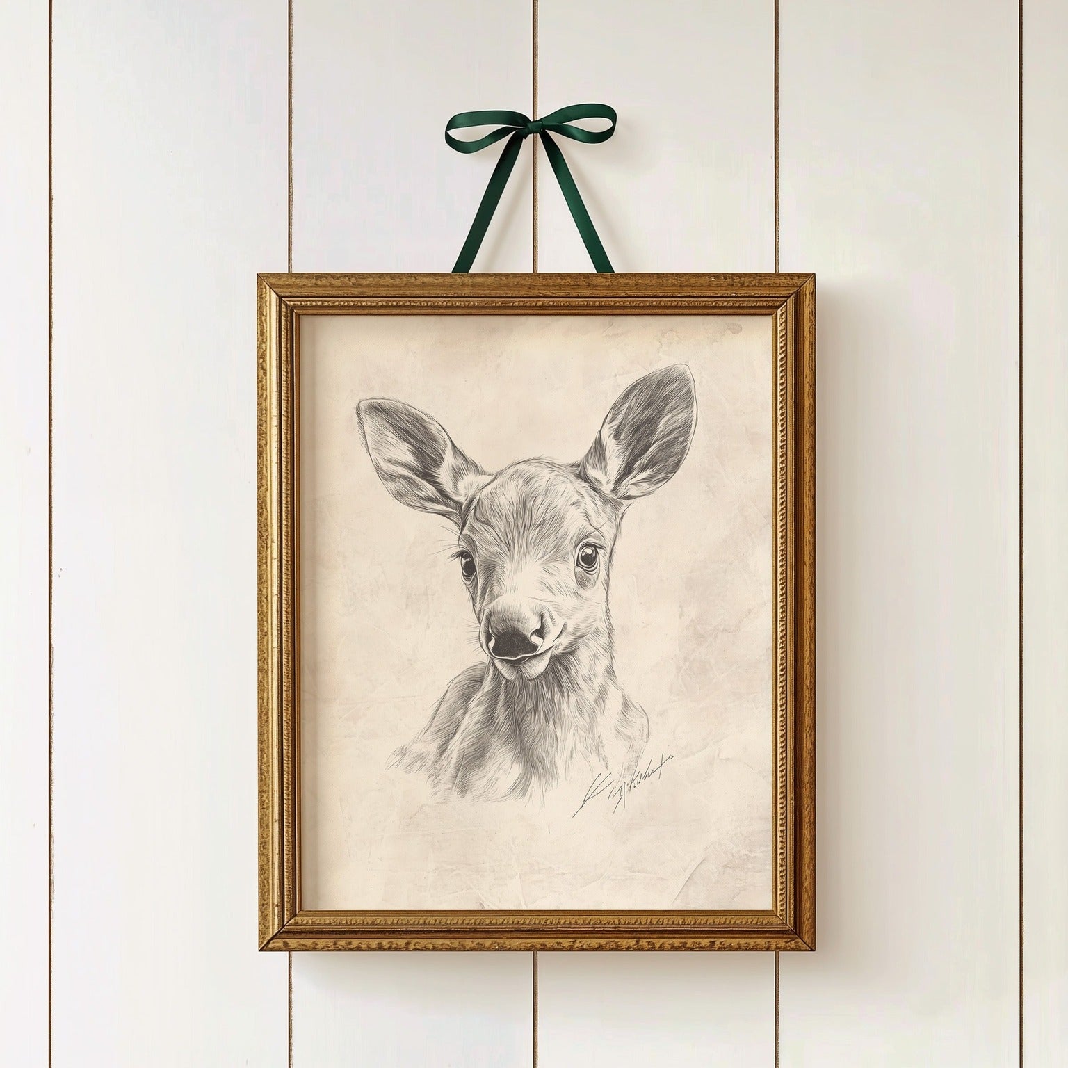Antique nature scene print in sepia and cream tones for a nursery room