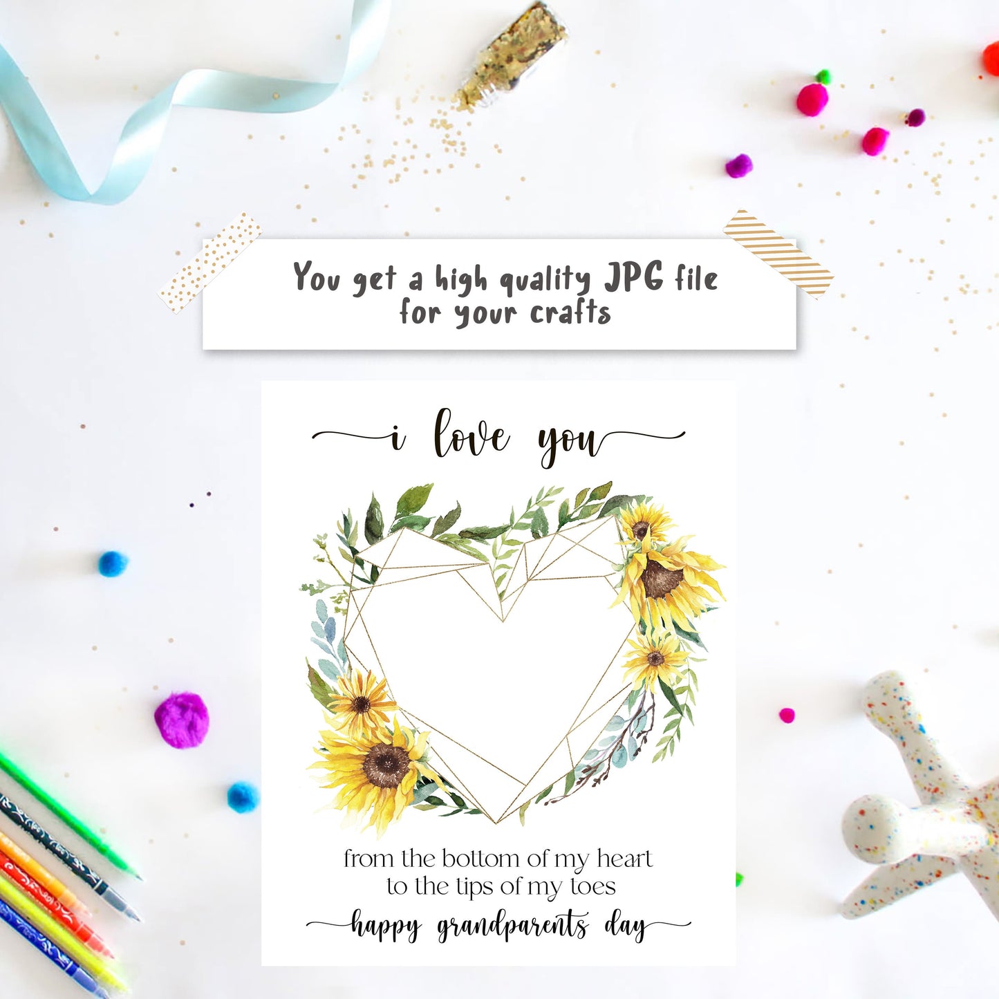 Baby footprint sunflower art template for a Grandparents Day gift