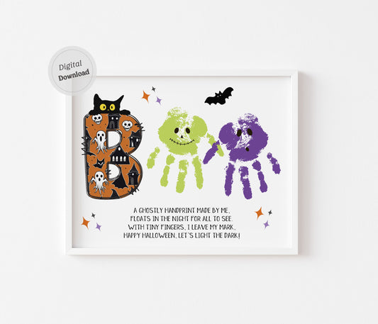 BOO poem Halloween handprint art template with ghost design